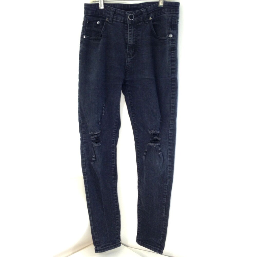Mens Skinny 29 X 29 Distressed Black Jeans